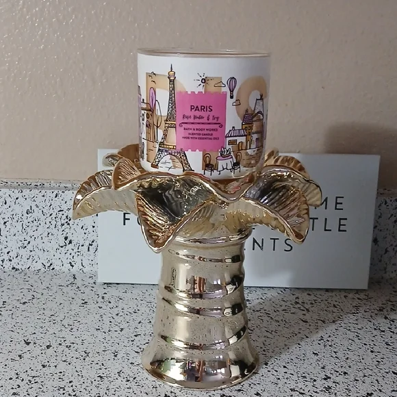 Gold Palm Tree Pedestal Candle Holder | Bath & Body Works - Picture 1 of 4